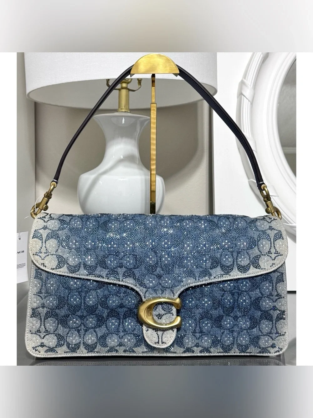 COACH Tabby 36 Crystal Signature Jacquard Denim Shoulder Bag